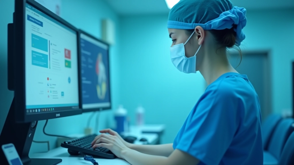 Medicinos personalas naudoja kompiuterį triažavimo duomenims įvesti ir pacientų kategorizavimui